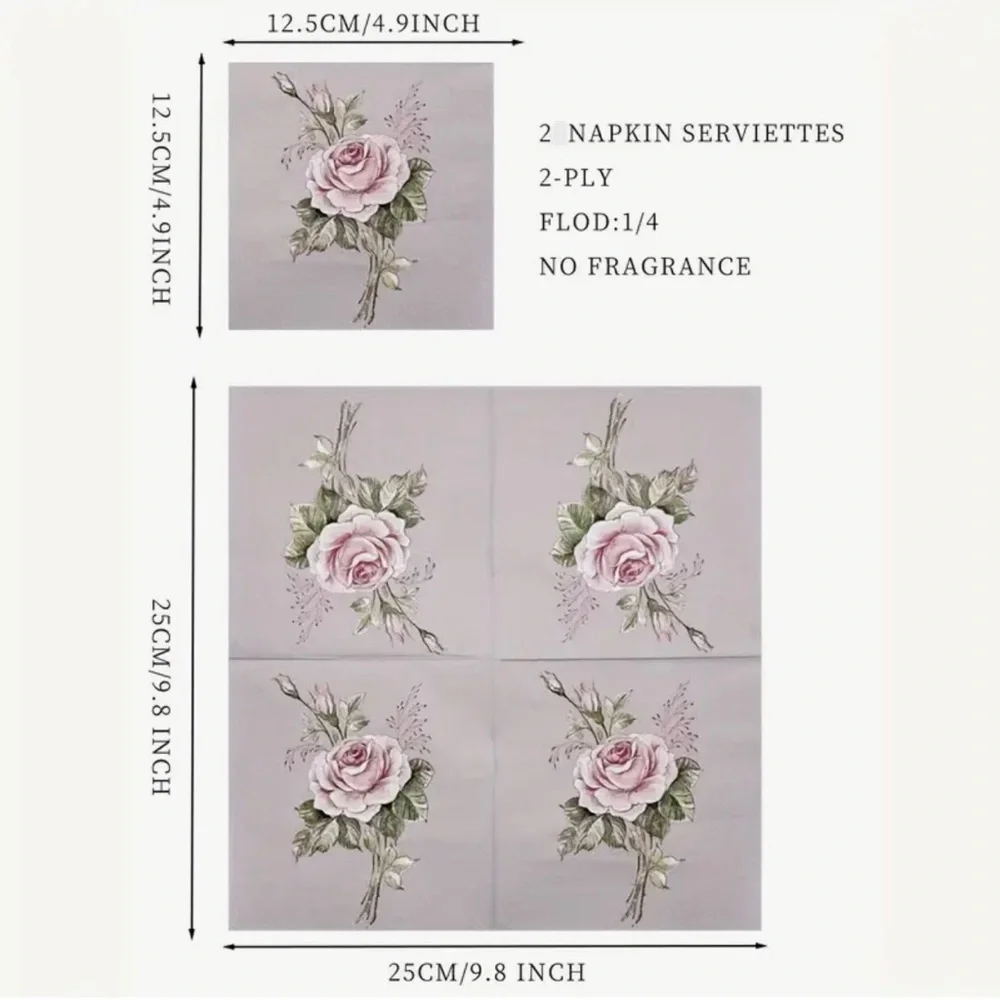 Set of Two (2) Individual Vintage Rose Decoupage Cocktail Size Paper Napkins